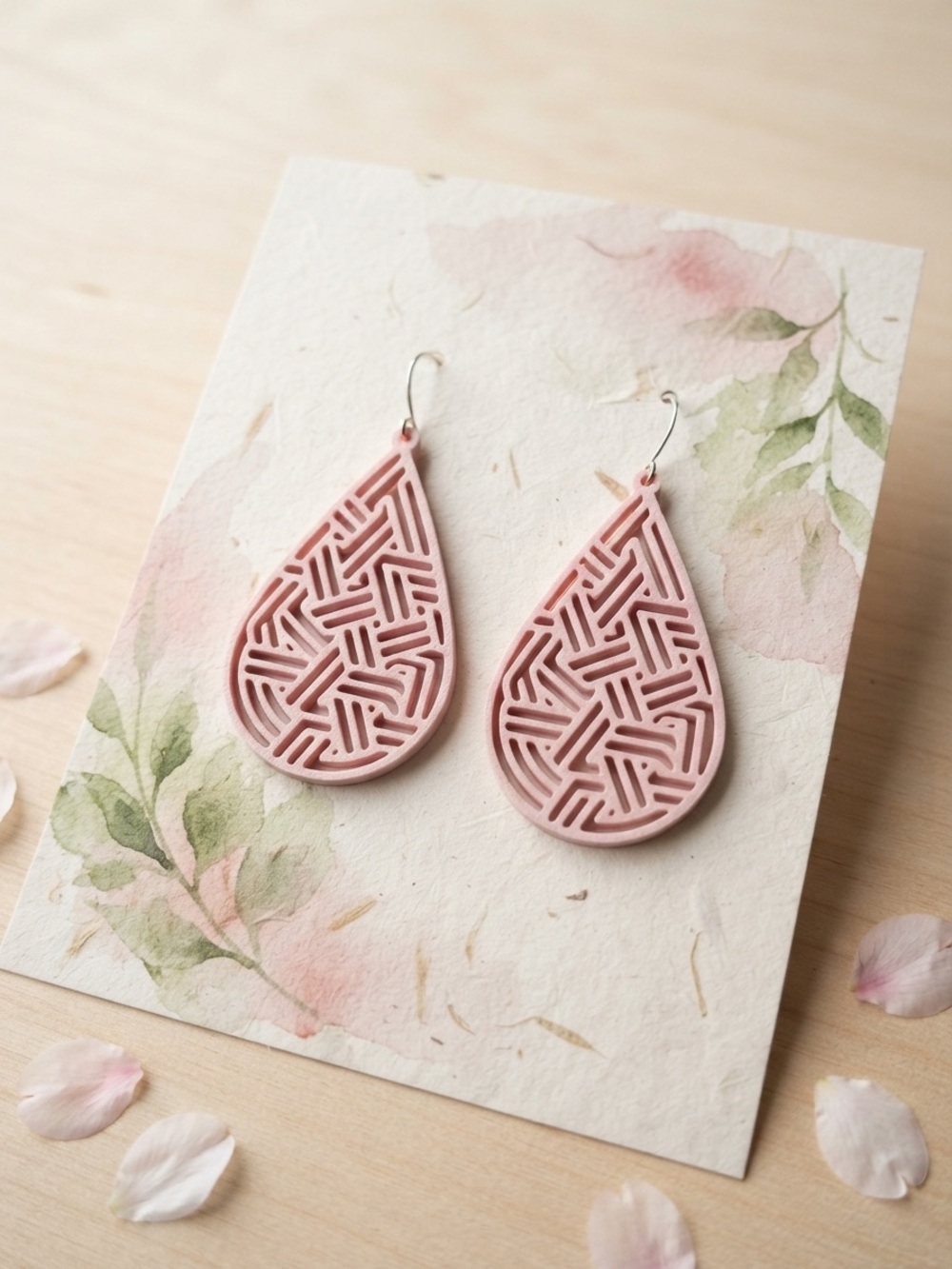 Pink Teardrop Cutout Dangle Earrings